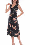Φόρεμα midi floral print με ζώνη και τσεπες