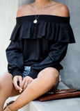 Strapless blouse Long sleeves with ruffles