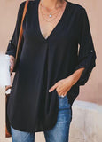 Blouse Long Sleeve Shirt With V Neck