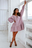 Midi Long Sleeve T-Shirt with Ruffles in Comfortable Line