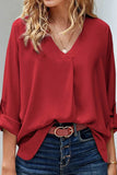 Blouse Long Sleeve Shirt With V Neck